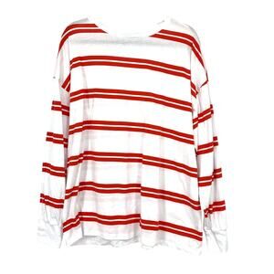 ASOS DESIGN Women's Red White Rugby Stripe Oversized Long Sleeve T-Shirt Top 8